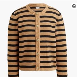 J. Crew Factory Black and Tan Striped Button Cardigan